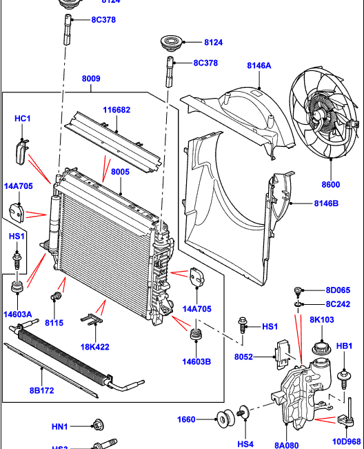 Difuzor radiator Range Rover motor 2,7 TD (inferior/superior)