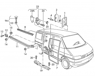 Sina mijloc exterioara usa culisanta crom Vw Transporter T 4 (poz.14)